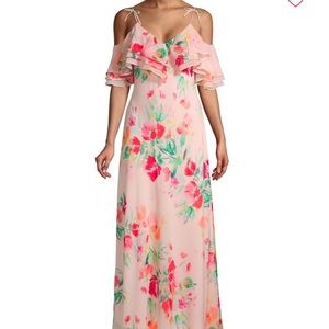 Calvin Klein Ruffle Cold-Shoulder Maxi Dress